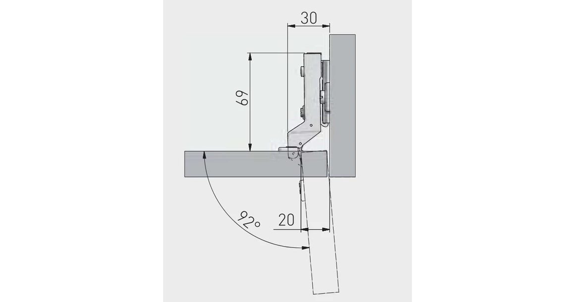 Kép 2/2 - Kivetőpánt, Mini, közézáródó, klippes, eurocsavaros talp H=0