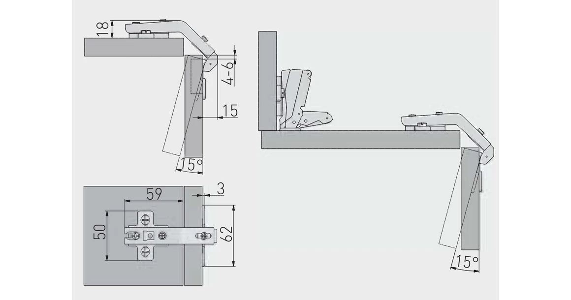Kép 2/2 - Kivetőpánt, sarokajtóhoz, eurócsavaros talp h=2