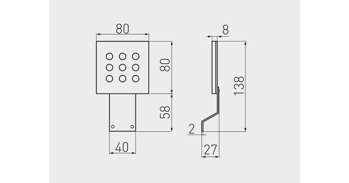 Kép 2/2 - LED Lámpatest, EVITA, meleg fehér, 80*80mm, felületre szerelhető, 12V, 120lm, 2,2W, kábellel, csatlakozóval, fekete