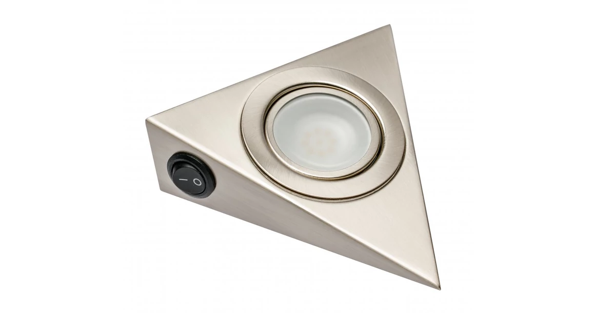 Kép 1/2 - LED Lámpatest, háromszög, hideg fehér, 64mm, 12V, 100lm, 1,4W, kábellel, csatlakozóval, kapcsolóval, szálcsiszolt