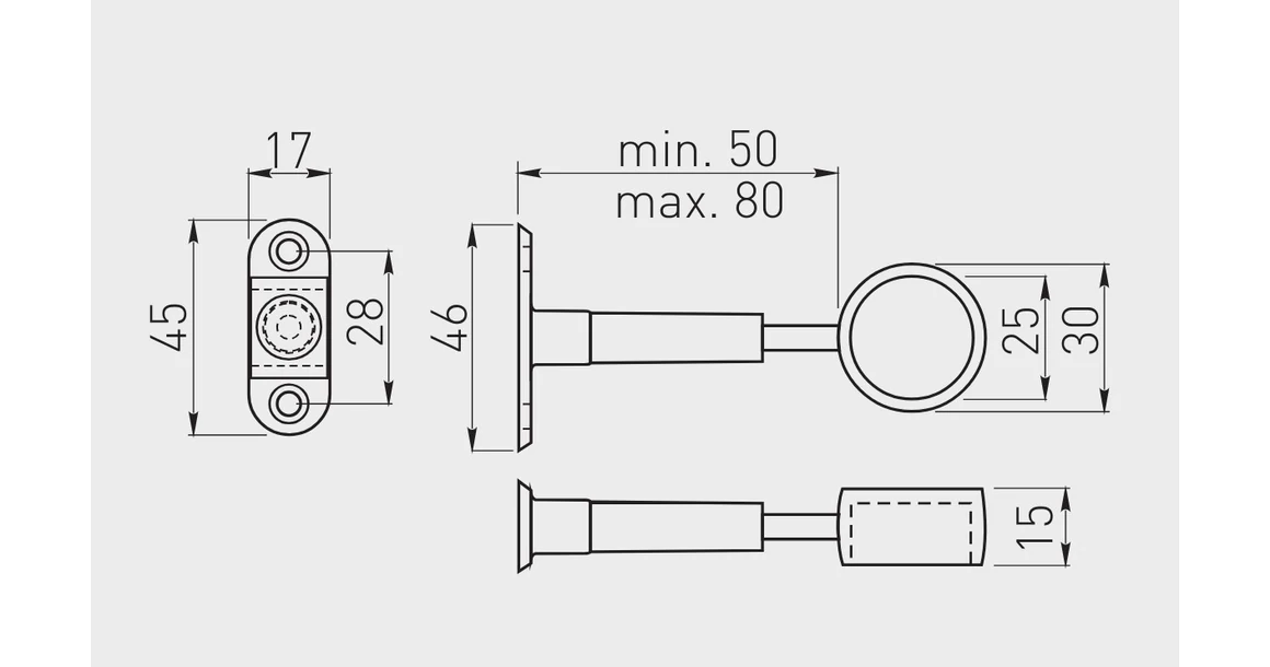 Kép 2/2 - Mándlirúd tartó oválishoz, végzáró, függesztett, állítható, króm