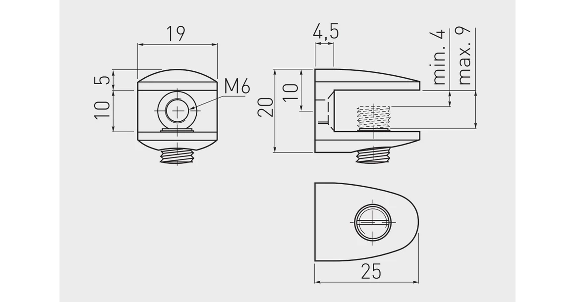 Kép 2/2 - Polctartó üveghez J123 4-9mm, króm