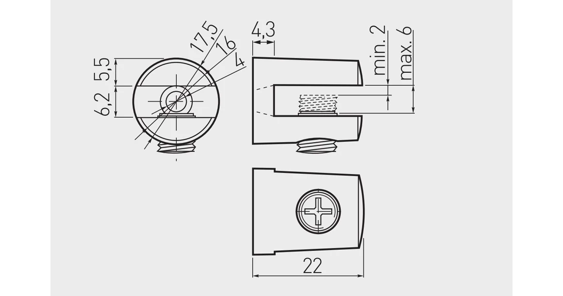 Kép 2/2 - Polctartó üveghez K135 2-6mm, króm