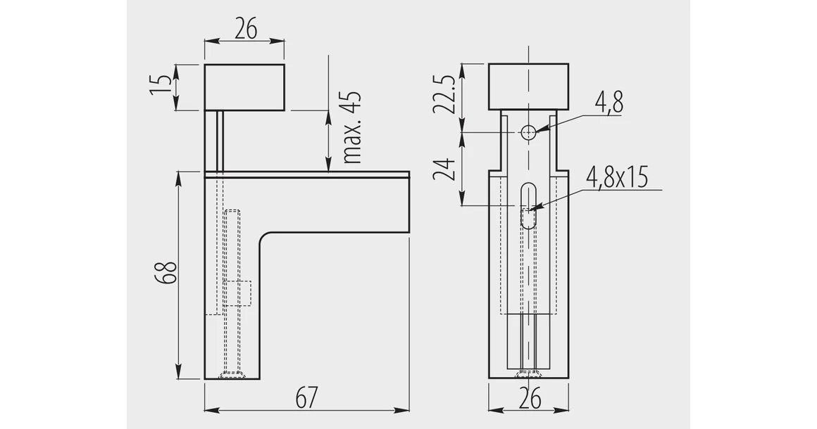 Kép 2/2 - Polctartó fali, GS02, 67x26mm, 45mm anyagvastagsághoz, króm