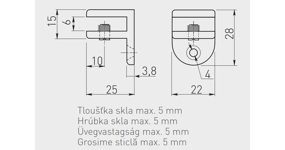 Kép 2/2 - Polctartó üveghez HS0, 5mm, króm