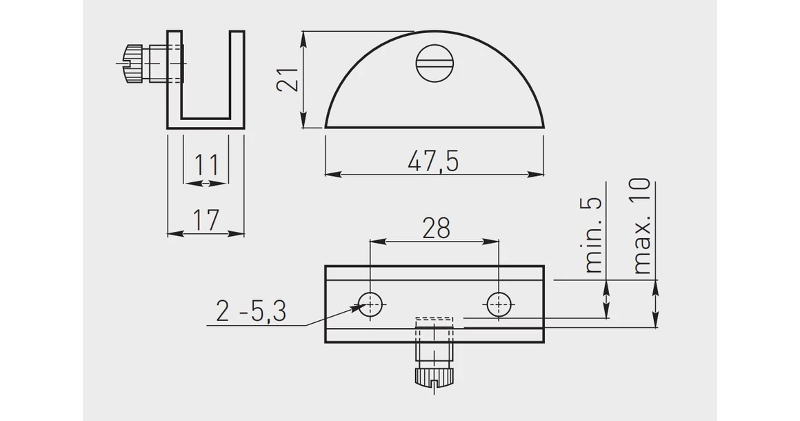 Kép 2/2 - Polctartó üveghez HS2, 5-10mm, króm