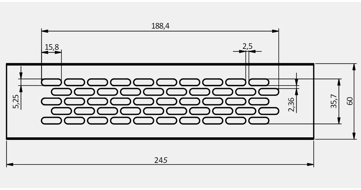 Kép 5/5 - Szellőzőrács  60x244mm, alumínium, alu elox