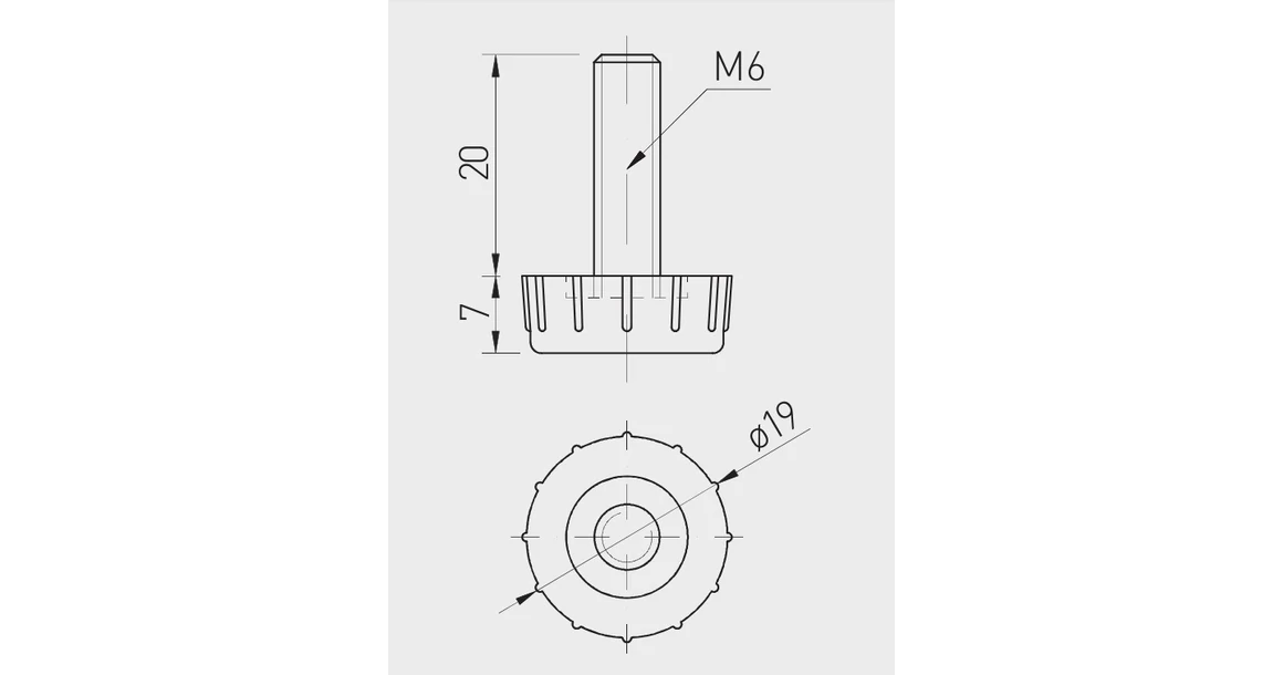 Kép 2/2 - Szintezőláb műanyag-fém, M6, teljes magasság 27mm