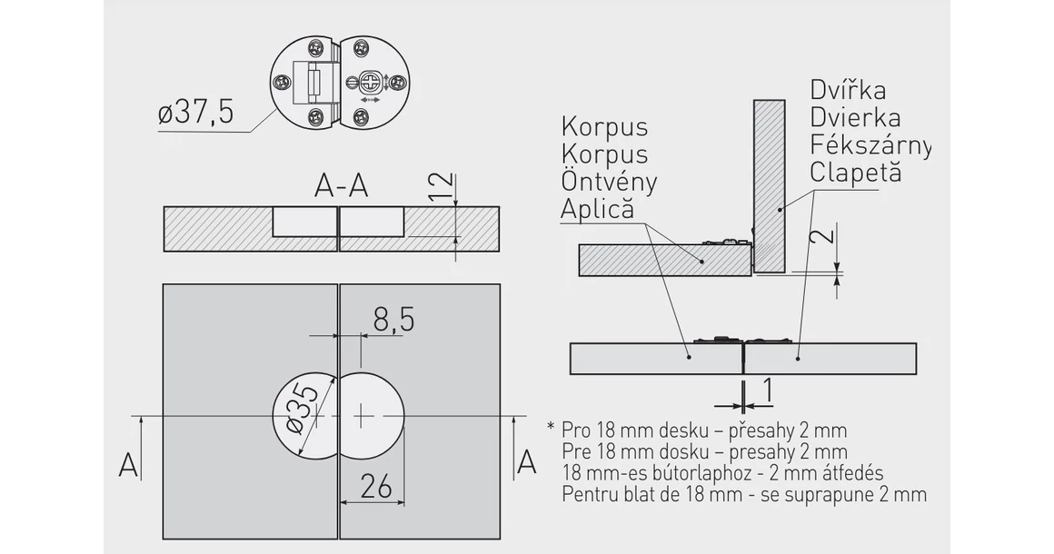 Kép 3/3 - Lenyíló vasalat, pánt, nikkel, 2db/szett