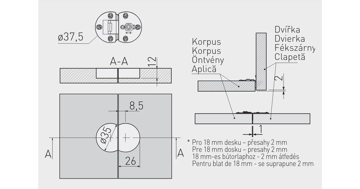 Kép 3/3 - Lenyíló vasalat, pánt, antik réz, 2db/szett