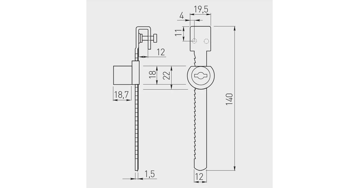 Kép 2/2 - Zár, üveg tolóajtóhoz, fogasléces, 4-8mm üveghez, G328, króm