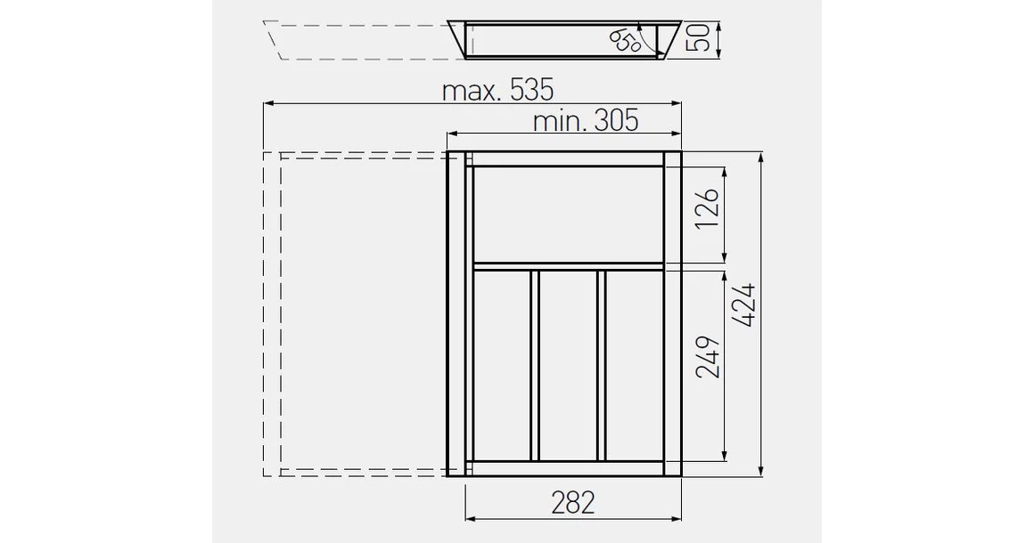 Kép 2/2 - Evőeszköztartó, fa, álítható, 305-535mm, 450mm mély fiókba, bükk, selyem lakk felület