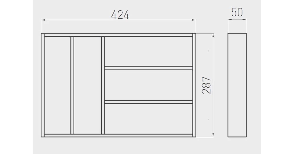 Kép 2/2 - Evőeszköztartó, fa, rendező keret, 400mm, 450mm mély fiókba, bükk, selyem lakk felület