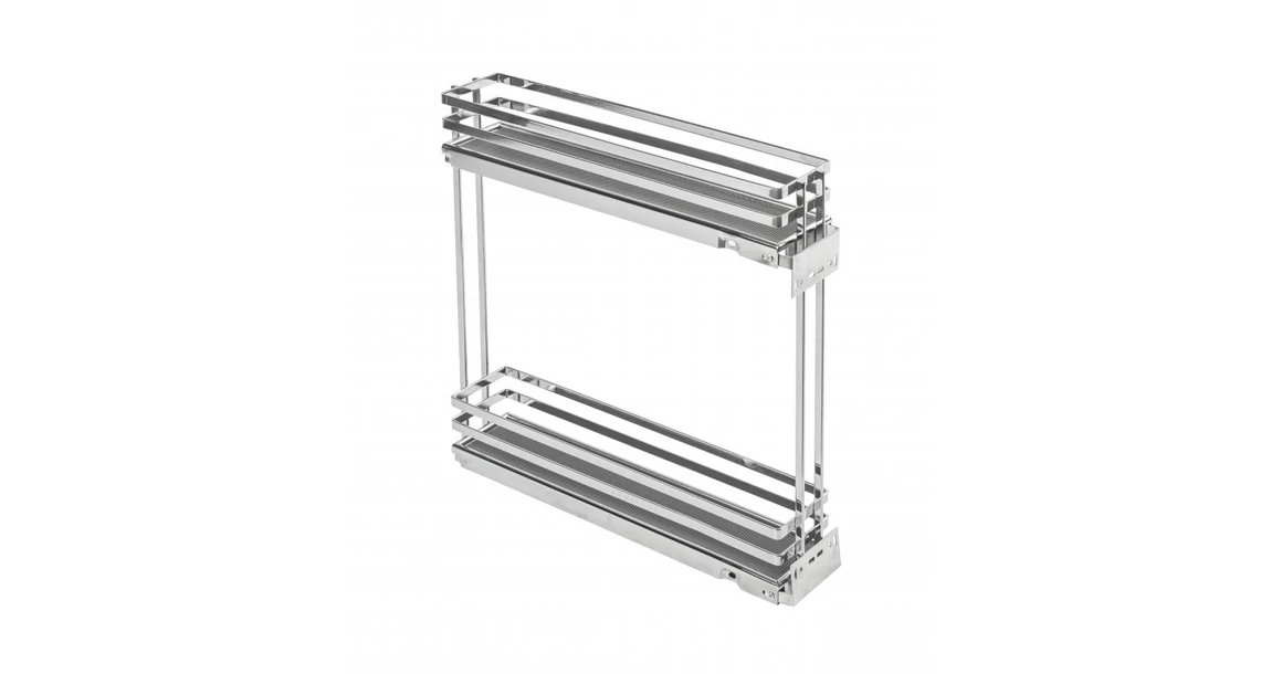 Kép 1/3 - Konyhai fémrács, 150mm, oldalra szerelhető, balos, Króm-Szürke, teljes kihúzású, csillapított záródású, rejtett fióksínnel, Movix Pro