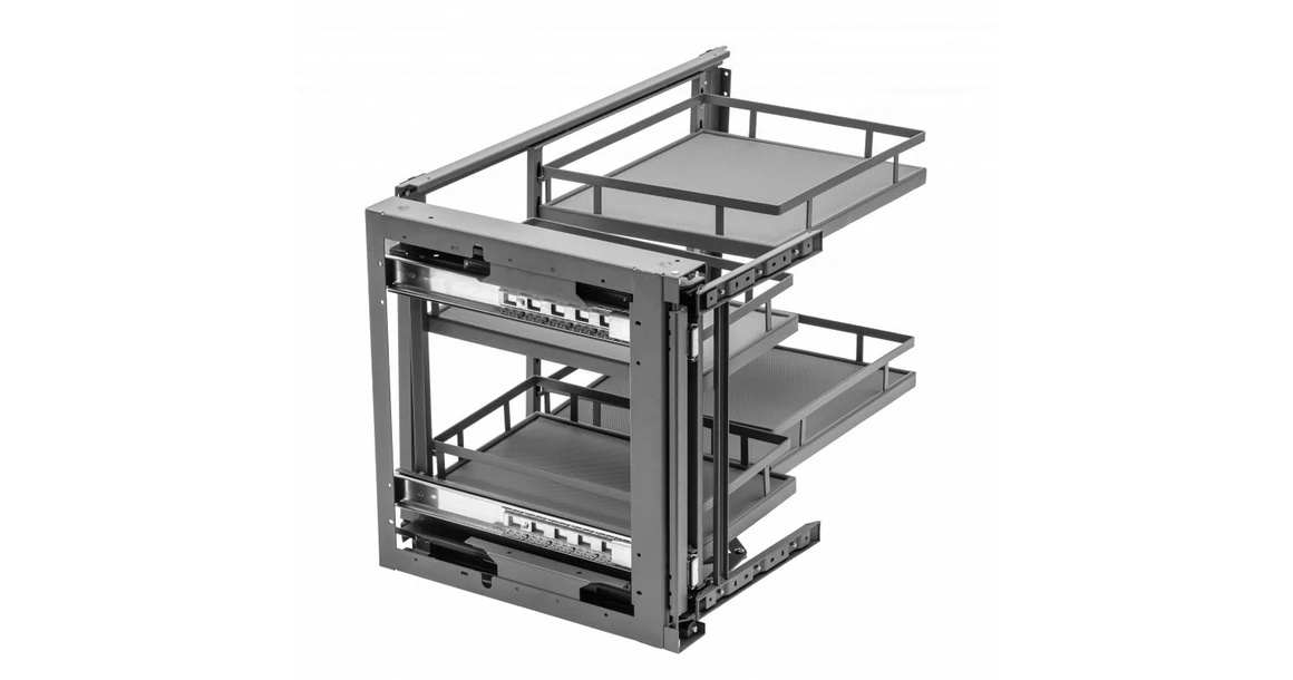 Kép 2/3 - Konyhai fémrács, sarokszekrénybe, Movix Pro Corner, univerzális, Króm-Fehér, 450/800mm, részleges kihúzású, csillapított záródású