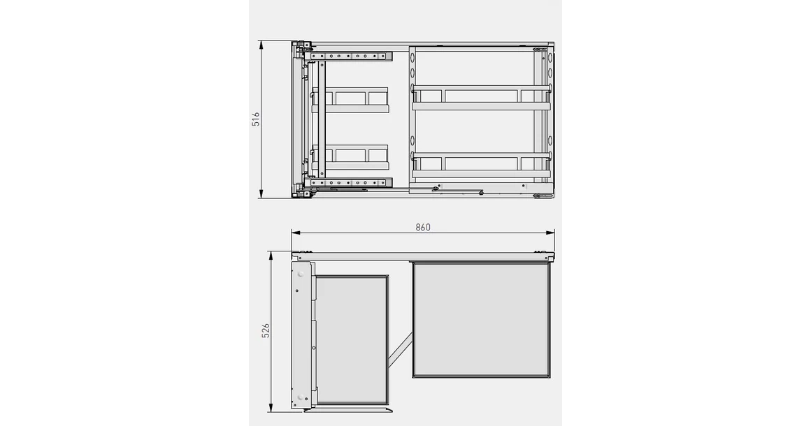 Kép 3/3 - Konyhai fémrács, sarokszekrénybe, Movix Pro Corner, univerzális, Króm-Fehér, 450/800mm, részleges kihúzású, csillapított záródású