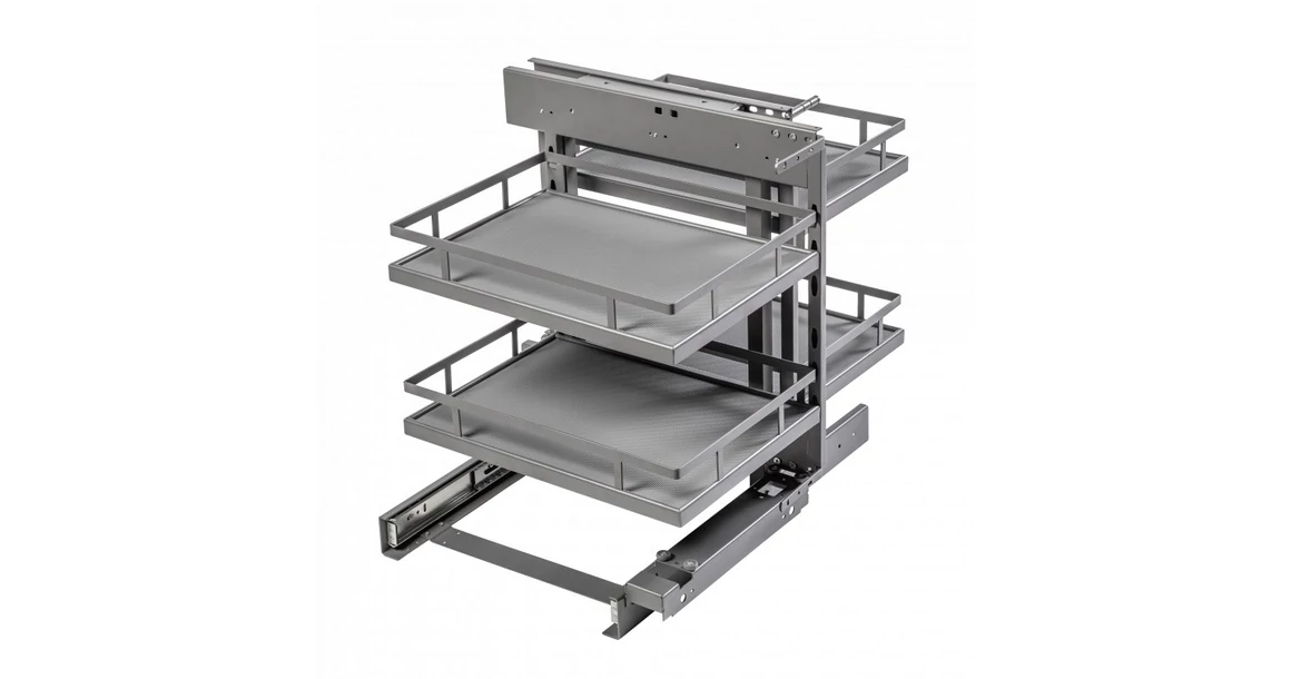 Kép 2/3 - Konyhai fémrács, sarokszekrénybe, Movix Pro Corner, univerzális, Antracit-Szürke, 450/800mm, teljes kihúzású, csillapított záródású