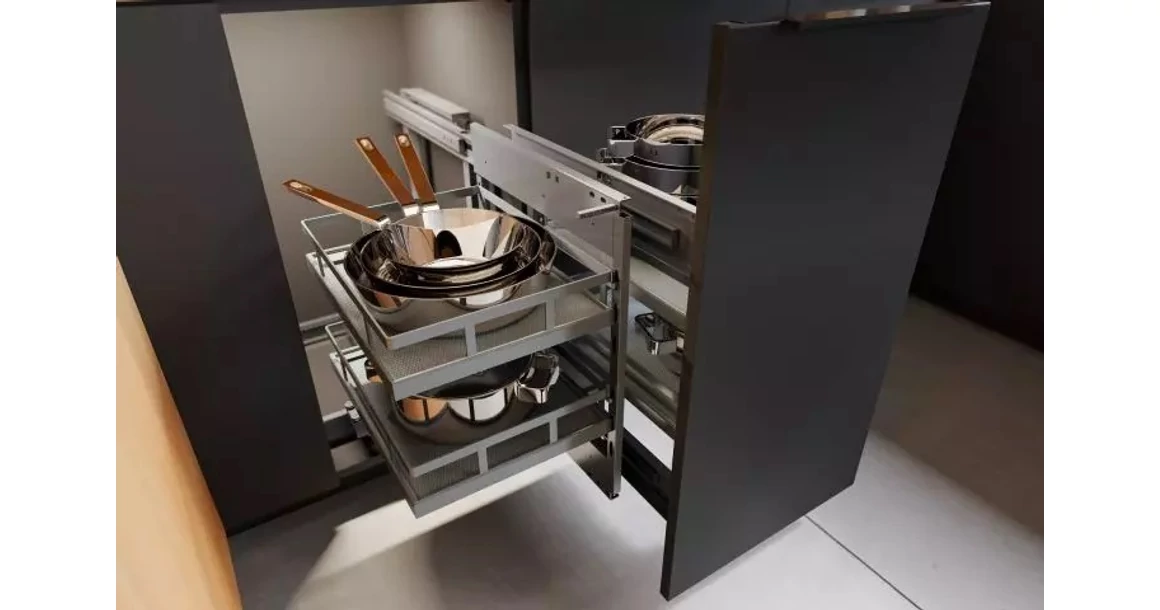 Kép 1/3 - Konyhai fémrács, sarokszekrénybe, Movix Pro Corner, univerzális, Antracit-Szürke, 450/800mm, teljes kihúzású, csillapított záródású