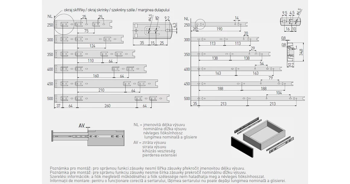 Kép 2/2 - Golyós fióksín, teljes kihúzású, h=35mm, 300mm, 20kg