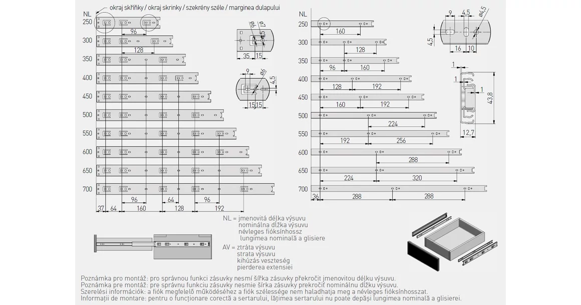 Kép 2/2 - Golyós fióksín, teljes kihúzású, h=30mm, 250mm, 15kg