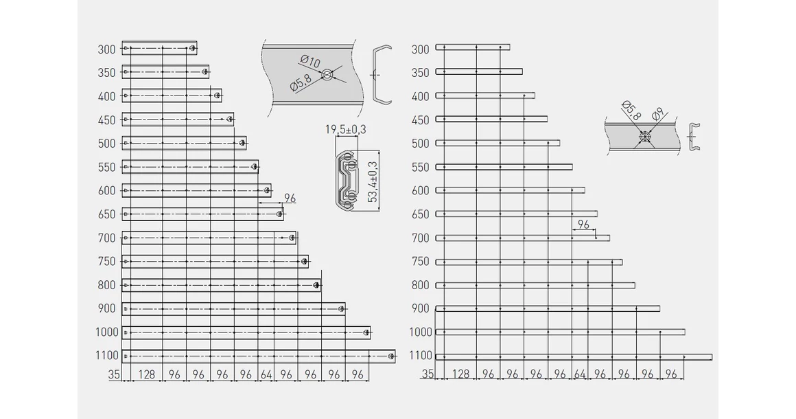 Kép 2/2 - Golyós fióksín, teljes kihúzású, h=53mm,  700mm, 100kg