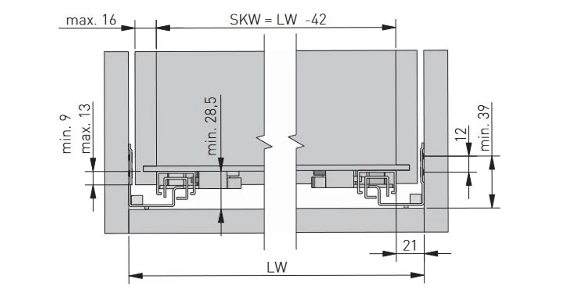 Kép 2/5 - Rejtett fióksín, teljes kihúzású, PUSH OPEN, 270 mm, kuplunggal