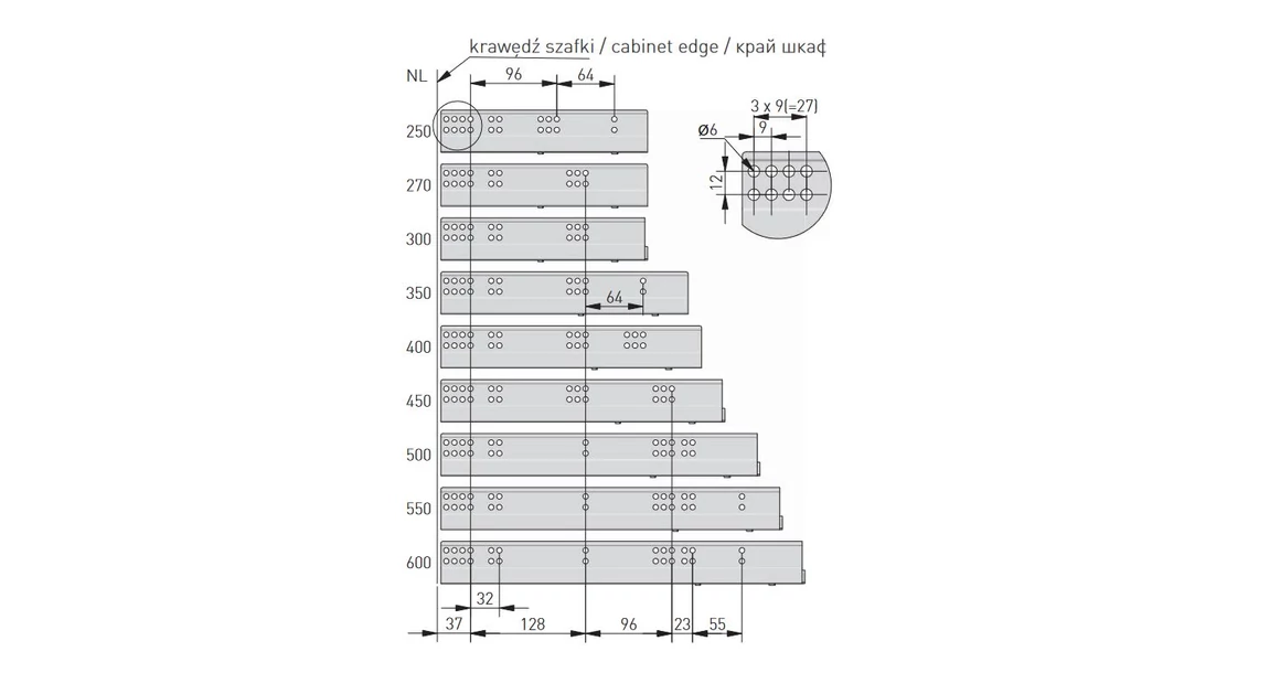 Kép 4/5 - Rejtett fióksín, teljes kihúzású, PUSH OPEN, 270 mm, kuplunggal
