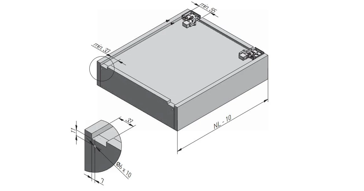 Kép 5/5 - Rejtett fióksín, teljes kihúzású, PUSH OPEN, 270 mm, kuplunggal