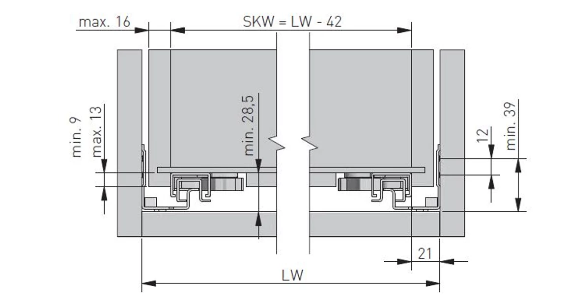 Kép 2/6 - Rejtett fióksín, teljes kihúzású, csillapított záródású, 270 mm, kuplunggal