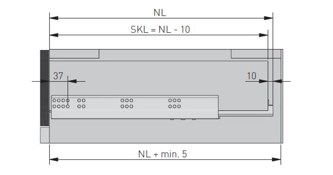 Kép 3/6 - Rejtett fióksín, teljes kihúzású, csillapított záródású, 270 mm, kuplunggal