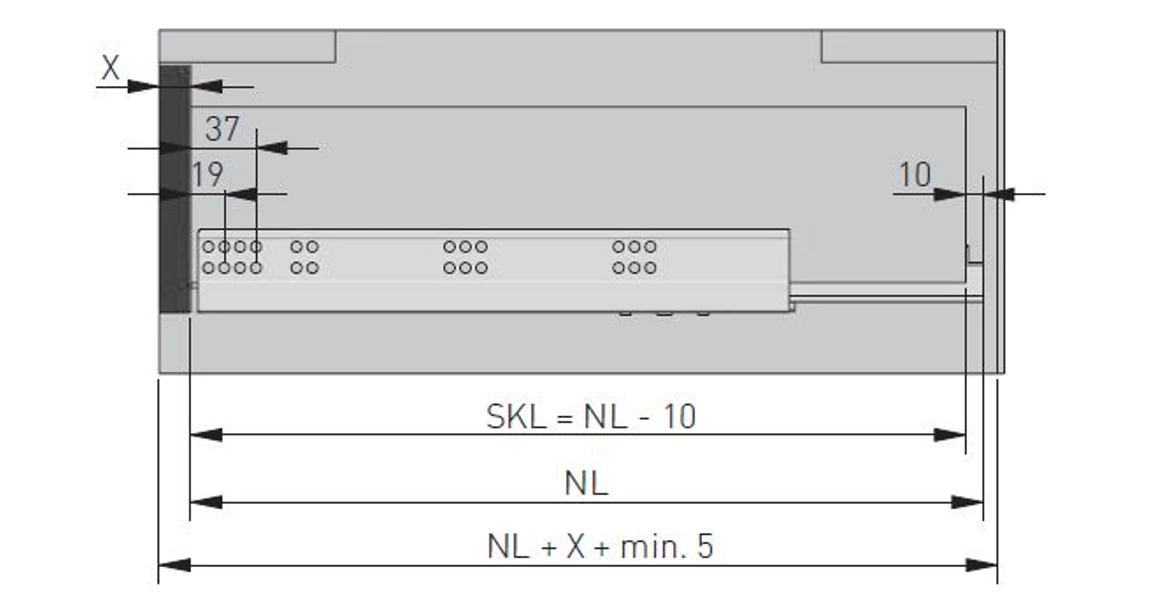 Kép 4/6 - Rejtett fióksín, teljes kihúzású, csillapított záródású, 270 mm, kuplunggal