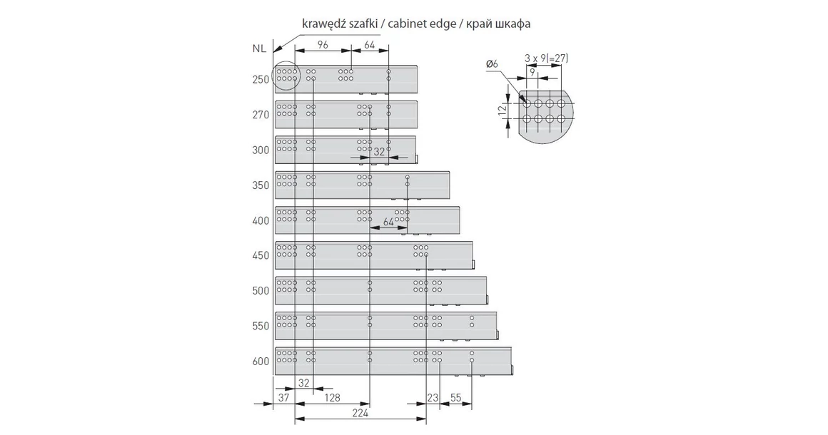 Kép 5/6 - Rejtett fióksín, teljes kihúzású, csillapított záródású, 270 mm, kuplunggal