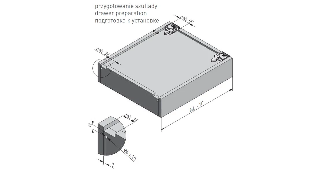 Kép 6/6 - Rejtett fióksín, teljes kihúzású, csillapított záródású, 270 mm, kuplunggal