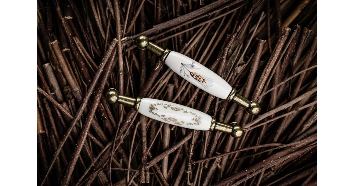 Kép 3/3 - Fogantyú porcelán-fém,   96mm, 728B, barna virág antik bronz