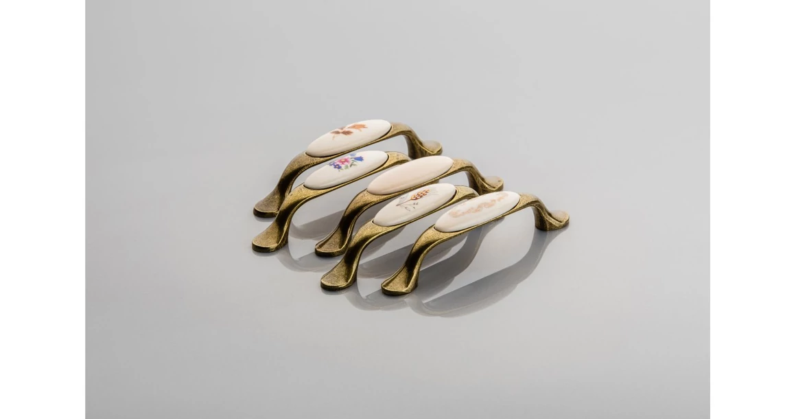 Kép 3/3 - Fogantyú porcelán-fém,   96mm, 728P, minta nélküli antik bronz