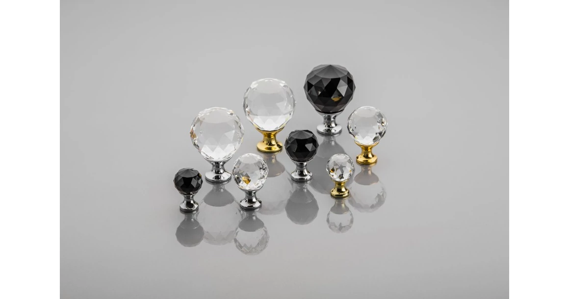 Kép 2/2 - Fogantyú üveg-fém, gomb, GZ-CRPA, 20mm, króm átlátszó