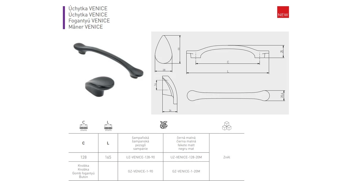 Kép 10/10 - Fogantyú fém, gomb, VENICE, fekete matt