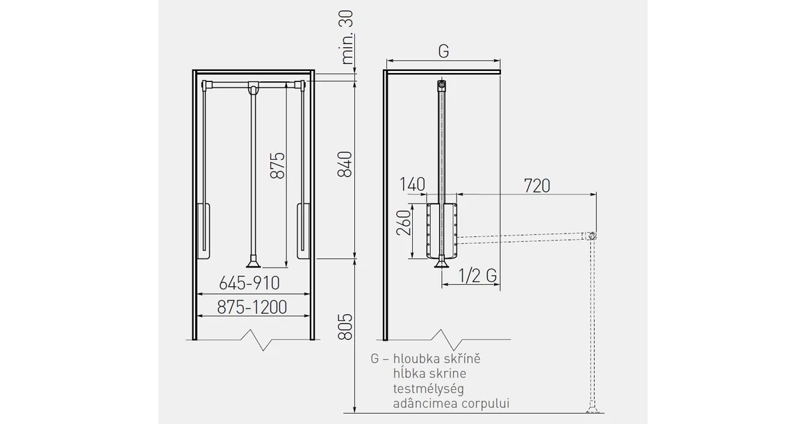 Kép 4/4 - Ruhalift 12kg teherbírású, PG-GA, gázteleszkóppal, 545-700mm, fekete