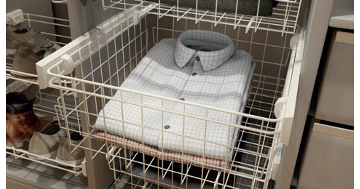 Kép 5/6 - Gardób SMART kosár 233mm magas, teljes kihúzású, csillapított záródású, golyós fióksínnel szerelve, 560-568mm, fehér