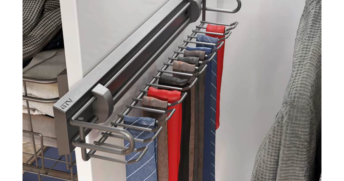 Kép 4/6 - Gardób SMART nyakkendőtartó 68mm magas, teljes kihúzású, csillapított záródású, golyós fióksínnel szerelve, antracit