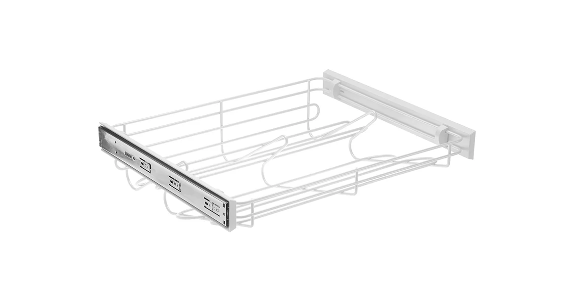 Kép 1/6 - Gardób SMART cipőtartó 152mm magas, teljes kihúzású, csillapított záródású, golyós fióksínnel szerelve, 560-568mm, fehér