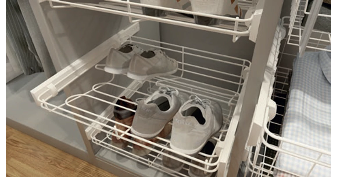 Kép 5/6 - Gardób SMART cipőtartó 152mm magas, teljes kihúzású, csillapított záródású, golyós fióksínnel szerelve, 560-568mm, fehér