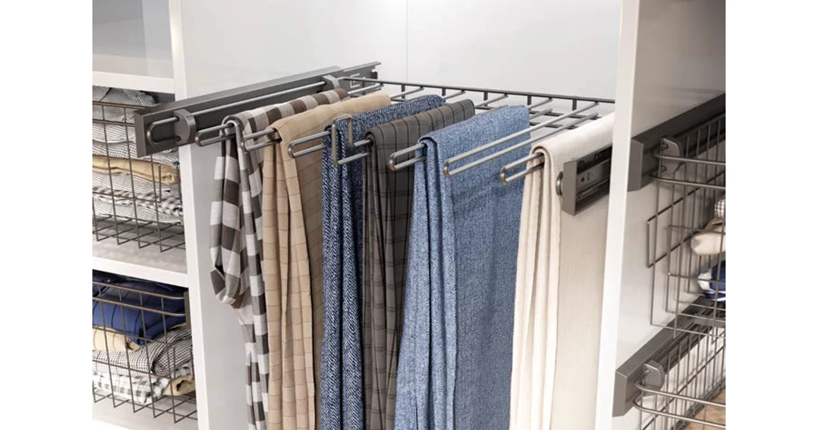 Kép 4/5 - Gardób SMART nadrágtartó 75mm magas, teljes kihúzású, csillapított záródású, golyós fióksínnel szerelve, 560-568mm, antracit