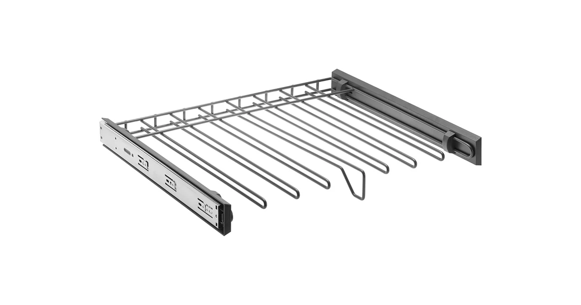 Kép 1/5 - Gardób SMART nadrágtartó 75mm magas, teljes kihúzású, csillapított záródású, golyós fióksínnel szerelve, 560-568mm, antracit