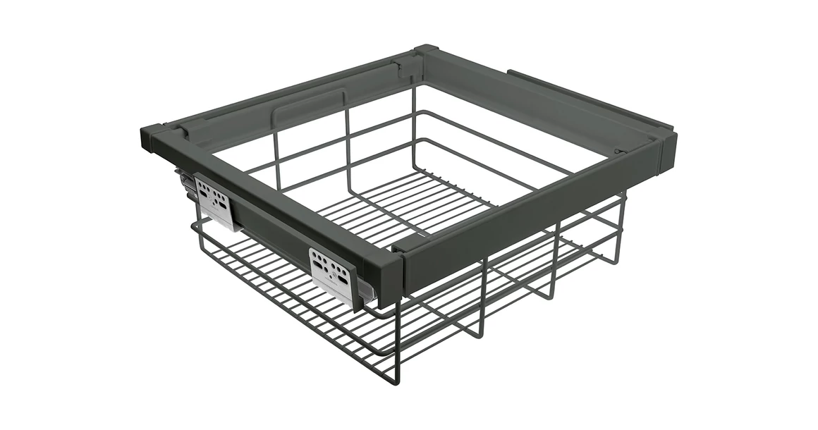 Kép 1/5 - Gardób ELITE kosár 202mm magas, teljes kihúzású, csillapított záródású, rejtett fióksínnel szerelve, 560-618mm, antracit