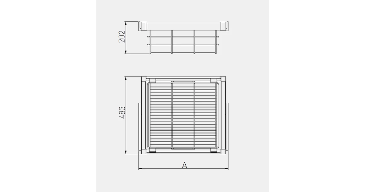 Kép 5/5 - Gardób ELITE kosár 202mm magas, teljes kihúzású, csillapított záródású, rejtett fióksínnel szerelve, 560-618mm, antracit