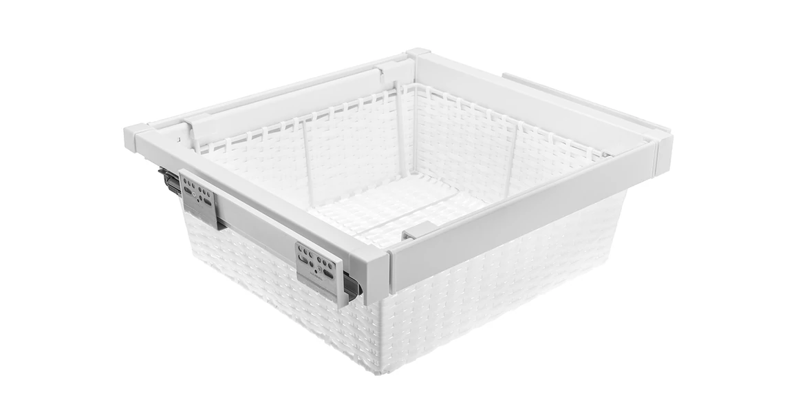 Kép 1/5 - Gardób ELITE rattan kosár 203mm magas, teljes kihúzású, csillapított záródású, rejtett fióksínnel szerelve, 560-618mm, fehér