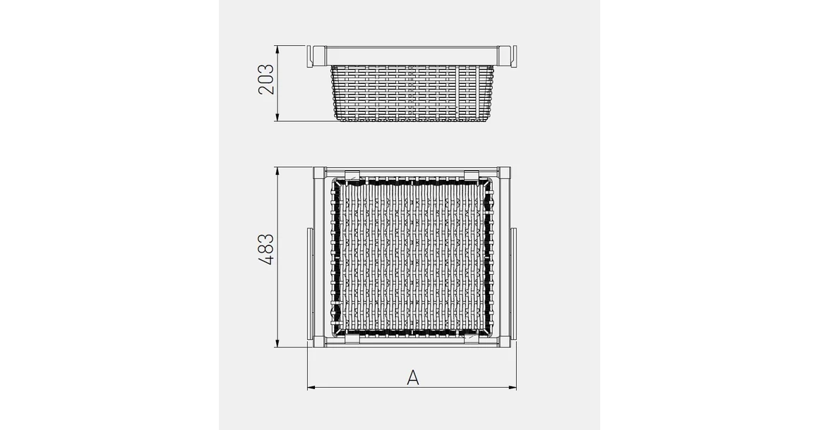 Kép 5/5 - Gardób ELITE rattan kosár 203mm magas, teljes kihúzású, csillapított záródású, rejtett fióksínnel szerelve, 560-618mm, fehér