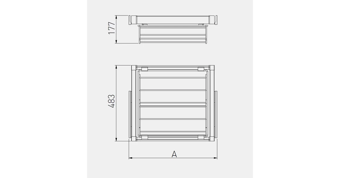 Kép 5/5 - Gardób ELITE cipőtartó 177mm magas, teljes kihúzású, csillapított záródású, rejtett fióksínnel szerelve, 560-618mm, antracit