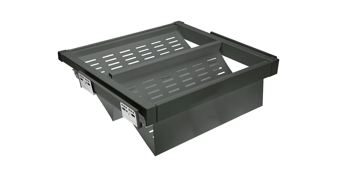 Kép 1/4 - Gardób ELITE cipőtartó 165mm magas, teljes kihúzású, csillapított záródású, rejtett fióksínnel szerelve, 560-618mm, antracit